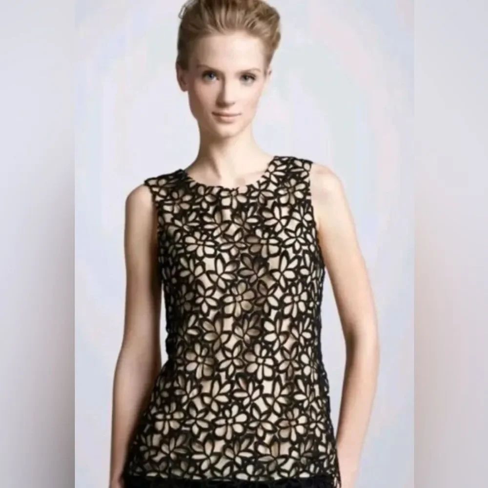 New Lela Rose Neiman Marcus Target Lace Overlay Sleeveless Silk Blend Top Size S